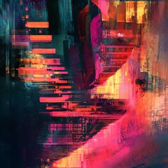 Aufkleber - Abstract Digital Painting: A Composition of Vibrant Colors and Geometric Forms in Dynamic Motion