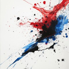 Aufkleber - Abstract Expressionism: A Dynamic Composition of Red, Blue, and Black Paint Splatters on a Clean White Canvas