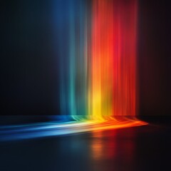 Fototapete - Chromatic Cascade: An Abstract Composition of Vibrant Light Streaks Reflecting on a Dark Surface