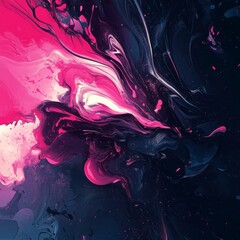 Poster - Dramatic Pink & Dark Flow: Abstract Swirls of Contrasting Hues Create an Ethereal and Captivating Visual Journey
