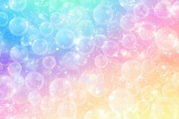 Wall Mural - Bright and colorful soap bubbles create a vibrant and cheerful pattern on a pastel background with magical light reflections. Generative AI