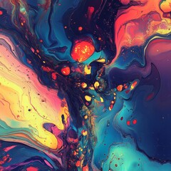 Poster - Vibrant Fluidity: An Abstract Expression of Color, Texture, and Depth in a Mesmerizing Interplay of Organic Forms.