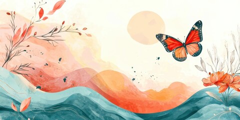 Poster - Butterfly is flying over a body of water