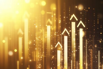 Fototapete - Golden arrows representing growth and success with sparkling light effects in an abstract design. Generative AI