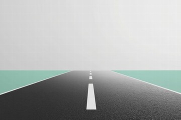 Leinwandbilder - Empty road stretches into distance with calm water on either side under a clear sky. Generative AI