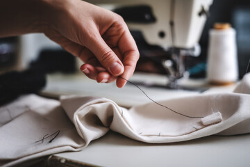  One hand pulling out a black thread