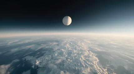 Wall Mural - planet view from space moonrise over cloudy terrain