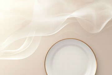 Aufkleber - Delicate textures and elegant setting with a simple white plate and soft fabric in gentle light. Generative AI
