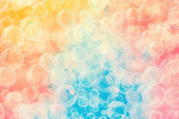 Fototapete - Colorful soap bubbles create a vibrant and cheerful pattern on a soft gradient background. Generative AI