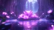 © Artajar - Enchanted bloom lagoon with mystic waterfall a serene floral paradise fantasy dreamscape landscape reflecting soft bioluminescent glow