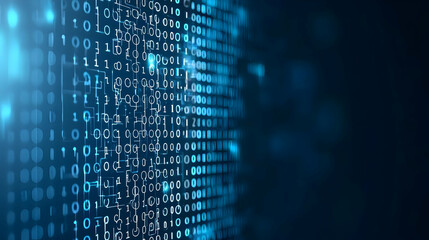 Blue Binary Code Background with Glowing Numbers in Modern Digital Design