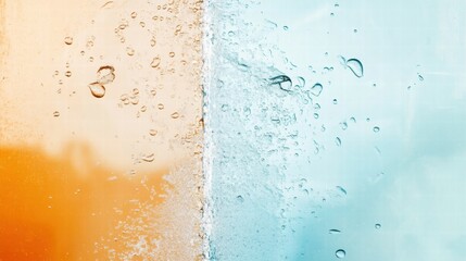 Aufkleber - Water splashes create vibrant color contrast with orange and blue backgrounds in a refreshing display of natures beauty. Generative AI