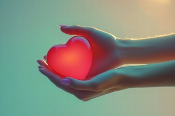 Aufkleber - Hands holding a glowing heart symbol under soft lighting in a serene setting during a peaceful moment. Generative AI