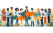 © Malsha - Business Teamwork Concept: Flat Style Vector Illustration of Diverse Professionals Collaborating on Puzzle Pieces