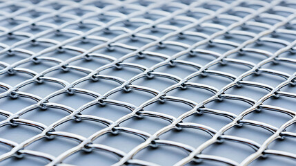 Close Up View of Silver Metal Mesh with Diagonal Pattern and Grey Background