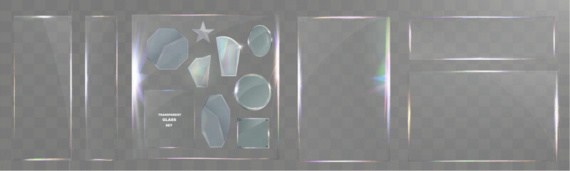 Wall Mural - transparent glass set with smooth edges, reflections, glare, and prismatic light effects. various ge