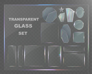 Wall Mural - transparent glass set with smooth edges, reflections, glare, and prismatic light effects. various ge