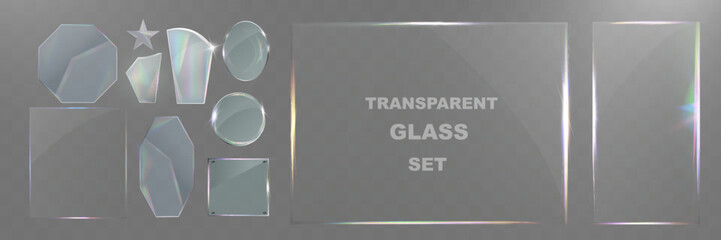Wall Mural - transparent glass set with smooth edges, reflections, glare, and prismatic light effects. various ge