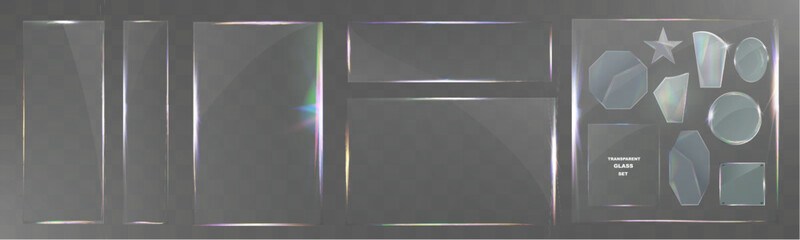Wall Mural - transparent glass set with smooth edges, reflections, glare, and prismatic light effects. various ge