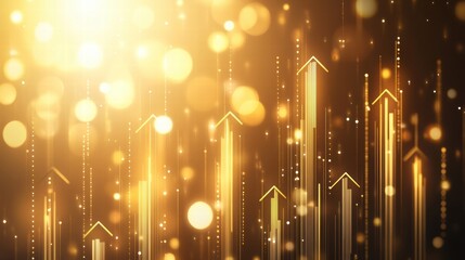 Poster - Dynamic gold arrows representing positive growth in financial metrics during a bright, glowing background. Generative AI