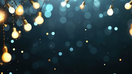 Wall Mural - a string of twinkling fairy lights in warm white and gold, draped over a dark background with a soft