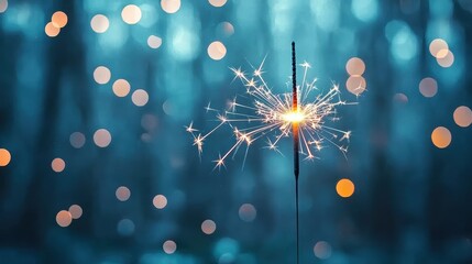 Wall Mural - close up of a sparkler burning down, with a shower of sparks creating a mesmerizing bokeh effect aga