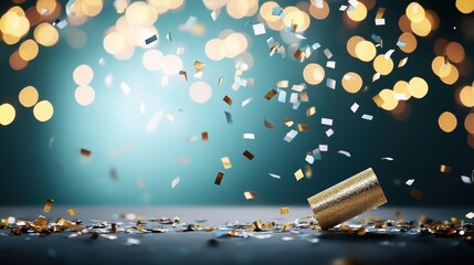 Wall Mural - close up shot of confetti falling against a dark background, with a bokeh effect from party lights c