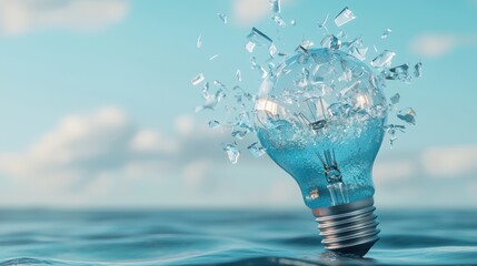 Wall Mural - Swirling waves of light and energy pouring out from a broken light bulb, creating a sense of movement and dynamism, representing the unleashing of creativity.