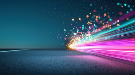 Wall Mural - An exploding light bulb leaving behind vibrant, colorful light trails, resembling fireworks or shooting stars, against a dark, starry night sky.