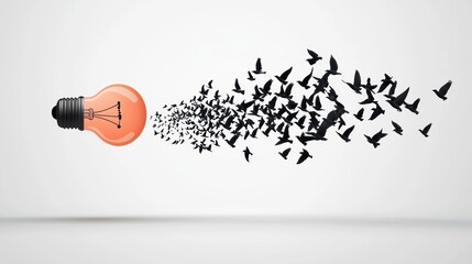 Wall Mural - A light bulb shattering into a flock of birds taking flight, symbolizing the liberation of ideas and the limitless potential of innovation.