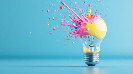 Wall Mural - A light bulb bursting with colorful paint splatters, transforming the act of destruction into an act of creation, symbolizing the transformative power of ideas.