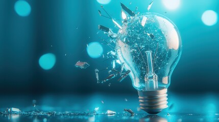Wall Mural - An exploding light bulb with digital circuits and wires visible within the shattered glass, representing the intersection of creativity and technology.