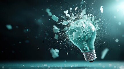Wall Mural - A holographic projection of a light bulb exploding, with digital particles and light effects, conveying the cutting edge nature of technological advancements.