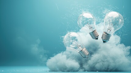 Wall Mural - A pile of shattered light bulbs, with smoke rising from the wreckage, creating a sense of chaos and destruction, representing the risks and rewards of innovation.