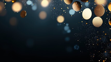Wall Mural - soft golden bokeh circles overlapping each other against a deep black background, creating a luxurio