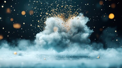 Wall Mural - a cloud of abstract golden particles slowly dispersing in a dark environment, creating a sense of my