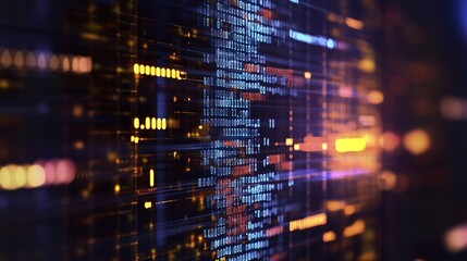 Abstract Coding Concept Depicted by Glowing Lines, Symbols and Gradient Lighting with Atmospheric Background