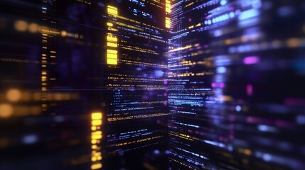 Abstract Coding Concept Depicted by Glowing Lines, Symbols and Gradient Lighting with Atmospheric Background