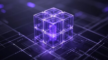 Abstract glowing cubic structure representing digital network connection data visualization and communication innovation for web development