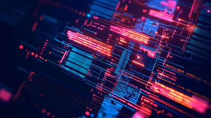 Abstract Digital Technology Background With Blue And Red Colors Showing Data Network Connection