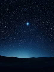 Poster - Starlit night sky over a calm landscape with a bright star shining prominently. Generative AI