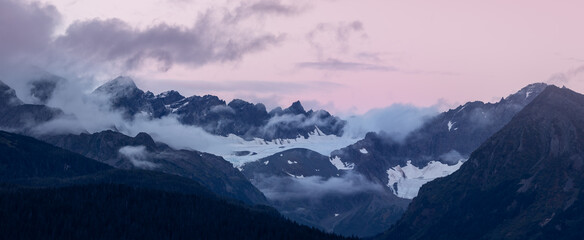 Wall Mural - scenic snow covered mountains landscape near denali national park along denali highway in alaska
