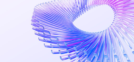 Wall Mural - abstract 3d background wallpaper with glass transparent circle of lines, blue pink light iridescent 