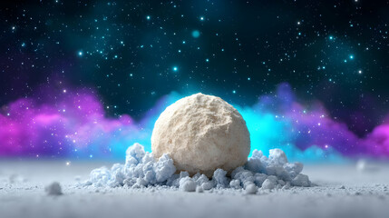 Wall Mural - creamy moon rock dessert, cosmic background, food photography