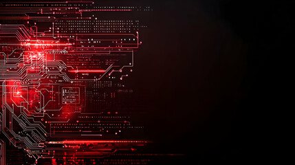 Abstract Red Circuitry And Digital Data Design On Black Background