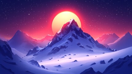pixelated celestial mountain range landscape in a retro video game style with vibrant sunset and sta