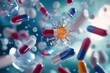 © Dinara - Colorful capsules and a shimmering virus collide in a dynamic world of science and health discovery. Generative AI