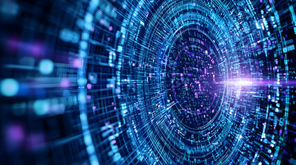 Abstract Digital Network Visualization With Blue Circuit Lines And Bright Light Burst