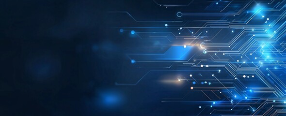 A futuristic background featuring blue digital circuits and glowing nodes. Perfect for representing innovation, technology, and advanced electronics in various projects.