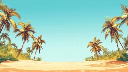 Poster - Relaxing beach landscape featuring palm trees and clear blue sky during a sunny day. Generative AI